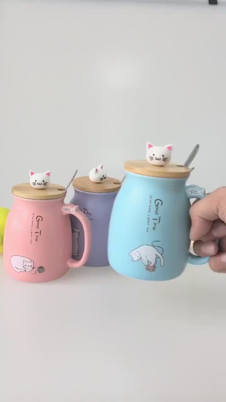 Cat Mug With Lid and Spoon