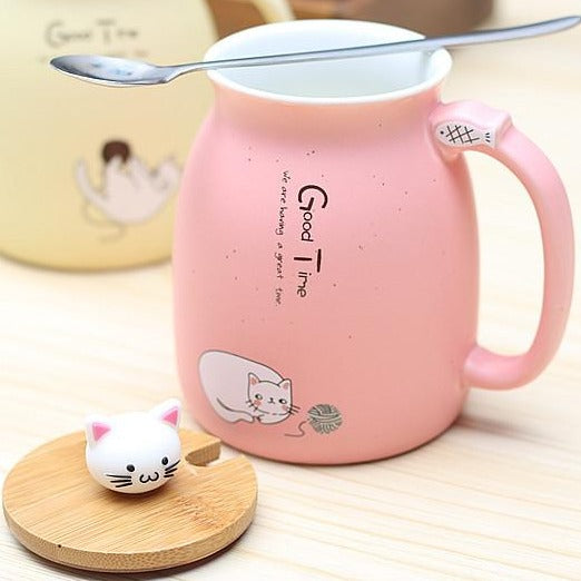 Cat Mug With Lid and Spoon