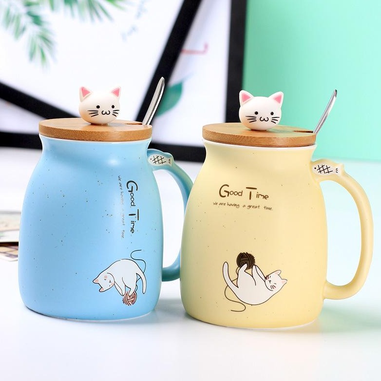 Cat Mug With Lid and Spoon