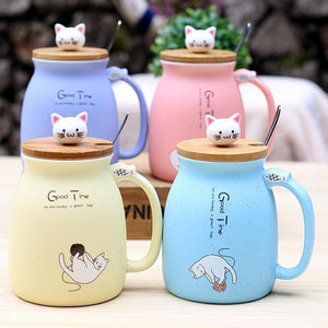 Cat Mug With Lid and Spoon