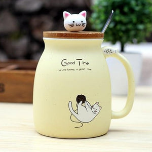 Cat Mug With Lid and Spoon